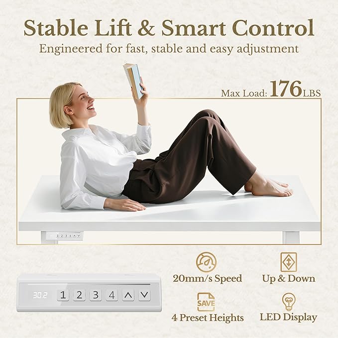 ErGear Electric Standing Desk, 48 Inch Adjustable Height Sit Stand Up Desk with 1.18" Thickness Whole-Piece Desktop, Computer Office Desk for Home Office, White - Image 6
