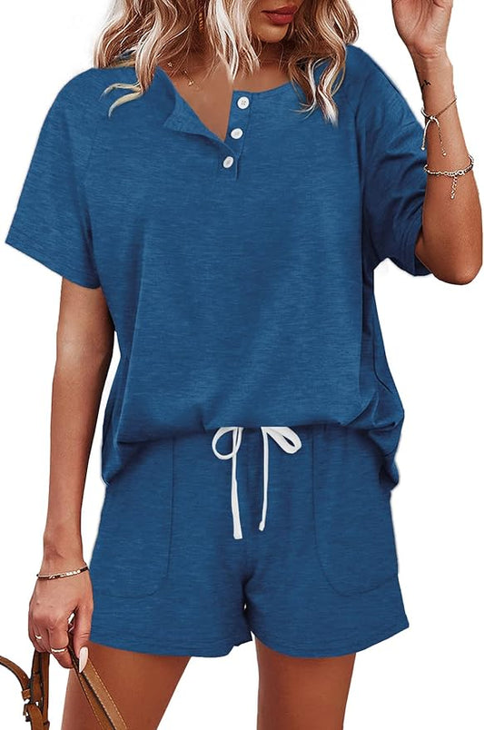 WIHOLL Two Piece Outfits for Women Lounge Sets Button Down Top and Shorts Set Sweatsuits with Pockets by WIHOLL