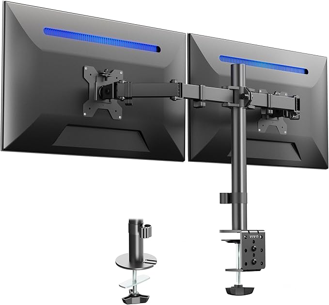 VIVO Dual Monitor Desk Mount, Heavy Duty Fully Adjustable Steel Stand, Holds 2 Computer Screens up to 24 inches and Max 22lbs Each, Black, STAND-V024 by Unknown