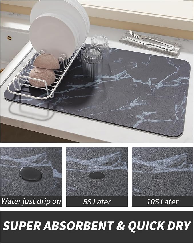 AMOAMI-Coffee Mat Hide Stain Rubber Backed Absorbent Dish Drying Mat for Kitchen Counter-Coffee Bar Accessories Fit Under Maker Machine Pot Espresso Machine Dish Rack - Image 3