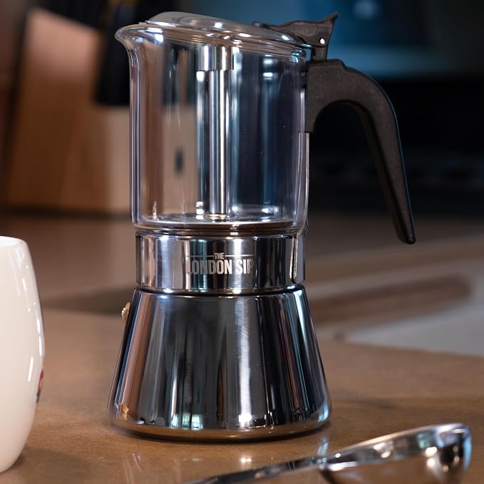 The London Sip Glass and Stainless Steel Stovetop Espresso Maker Moka Pot Italian Coffee Percolator, Glass, Small (5.07 oz) - Image 5