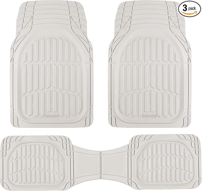 Motor Trend FlexTough LITE Rubber Car Mats Full Set - All Weather White Floor Mats for Trucks, Cars & SUVs - Automotive White Car Floor Mats for Cars Interior Accessories Universal Trim-to-Fit by MotorTrend