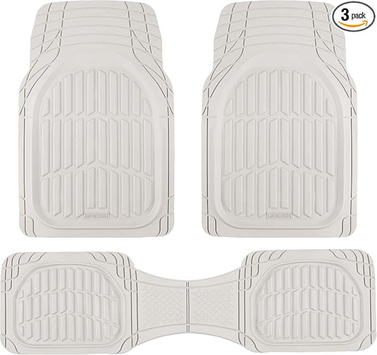 Motor Trend FlexTough LITE Rubber Car Mats Full Set - All Weather White Floor Mats for Trucks, Cars & SUVs - Automotive White Car Floor Mats for Cars Interior Accessories Universal Trim-to-Fit by MotorTrend