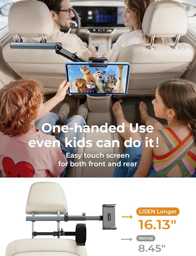 LISEN for iPad Holder Car Tablet Mount, Road Trip Essentials Toddler Kids Travel Gifts, Car Accessories for Women Interior Organizer Mens Truck 3in1 Tablet Holder for Car Camping Back Seat Headrest - Image 4