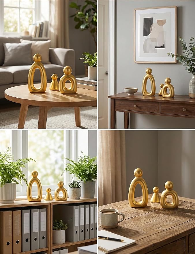 Abstract Family of 3 Figurines Modern Sculptures - Minimalist Home Decor for TV Stand, Bookshelf, Living Room | Decorative Accents and Gift Ideas as Knick Knacks for Shelves (GLOD) - Image 4