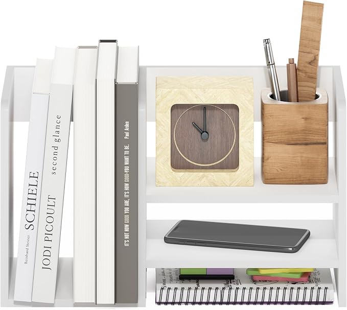 Furinno HERMITE Desk Organizers, Office Organization with Accessories and Vertical File Holder, 3-Shelf Desktop Book Shelf, for Office Supplies, Desk Accessories, for Study Room, Dorm, White - Image 4