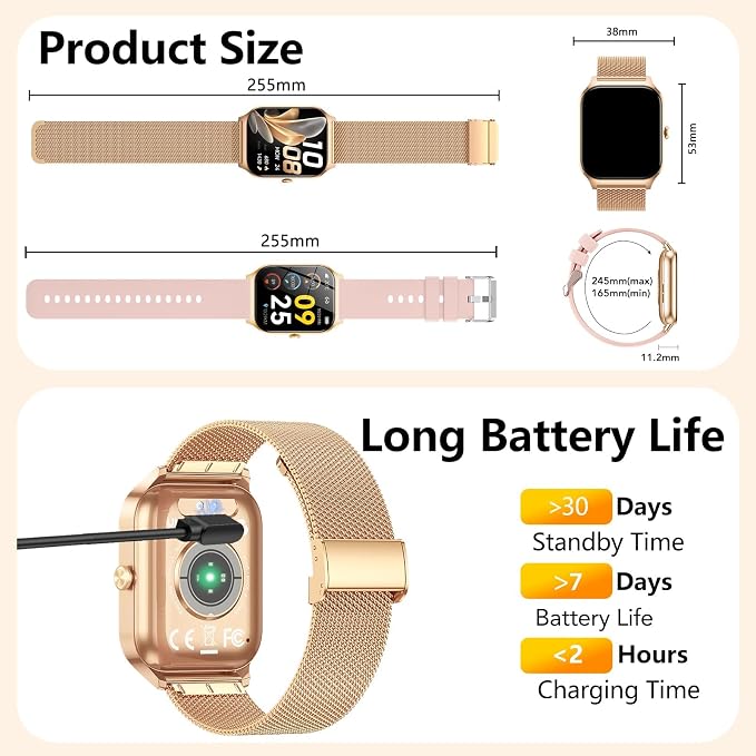 Smart Watch for Women with Bluetooth Calling, Fashion Fitness Tracker, 1.85" HD Touch Screen, AI Voice Assistant, Heart Rate Sleep Monitor, 120+ Sports Modes, Compatible with Android iPhone, 2 Bands - Image 6