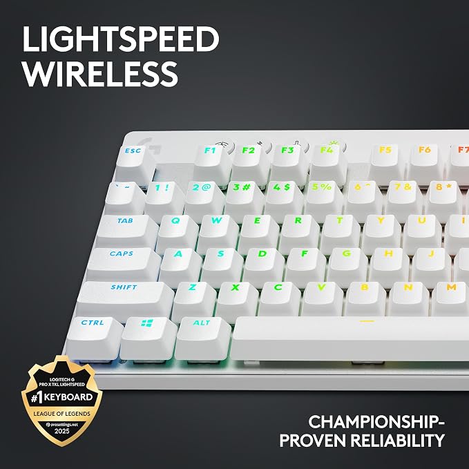 Logitech G PRO X TKL Lightspeed Wireless Gaming Keyboard (Tactile) - White | Lightspeed wireless, Ultra-Portable Tenkeyless Design, LIGHTSYNC RGB, PBT keycaps, Tactile Switches - Image 3