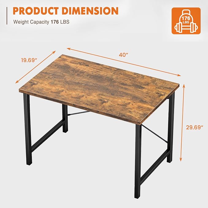 Sweetcrispy 40-Inch Small Computer Desk for Bedroom, Brown | Gaming Writing Work and Study Desk for Home Office, Sturdy Metal Frame and Compact Modern Design with X-Shaped - Image 3