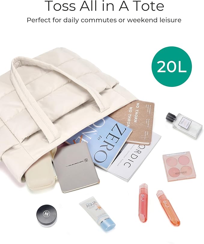 BAGSMART Tote Bag for Women, Lightweight Puffy Tote Bag with Compartments Shoulder Bag Handbag for Travel, Work, Gym | Lightweight - Image 6