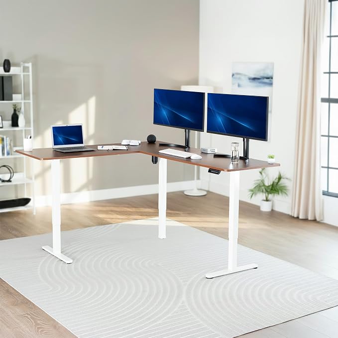 VIVO Dark Walnut 75 x 63 in Corner Standing Desk, DESK-E3CTWD-75 | Electric, Large Reversible L-Shaped Table, Sit Stand Height Adjustable, Memory Controller, Office Furniture Sets, Black Frame - Image 2