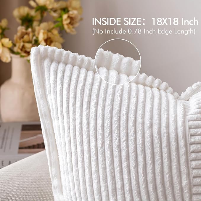 MIULEE Decorative Throw Pillow Covers for Couch Bed Livingroom 18x18 Inch Set of 2 White Boho Accent Throw Pllows Broadside Striped Patchwork Soft Corduroy Pillowcases - Image 2