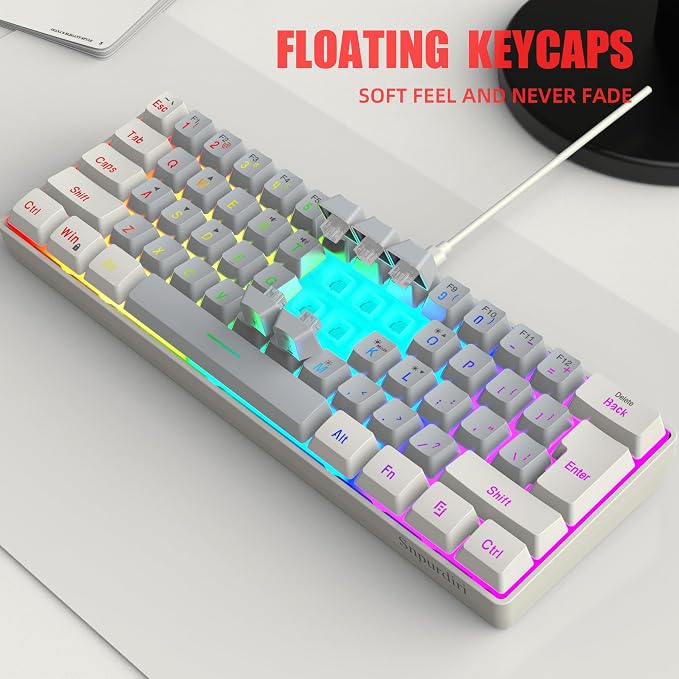 Snpurdiri 60% Wired Gaming Keyboard, 61 Keys RGB (White-Grey) | Small Ultra-Compact Backlit 60 Percent Gaming Keyboard for PC/Mac Gamer, Typist, Travel, Easy to Carry on Business Trip - Image 5