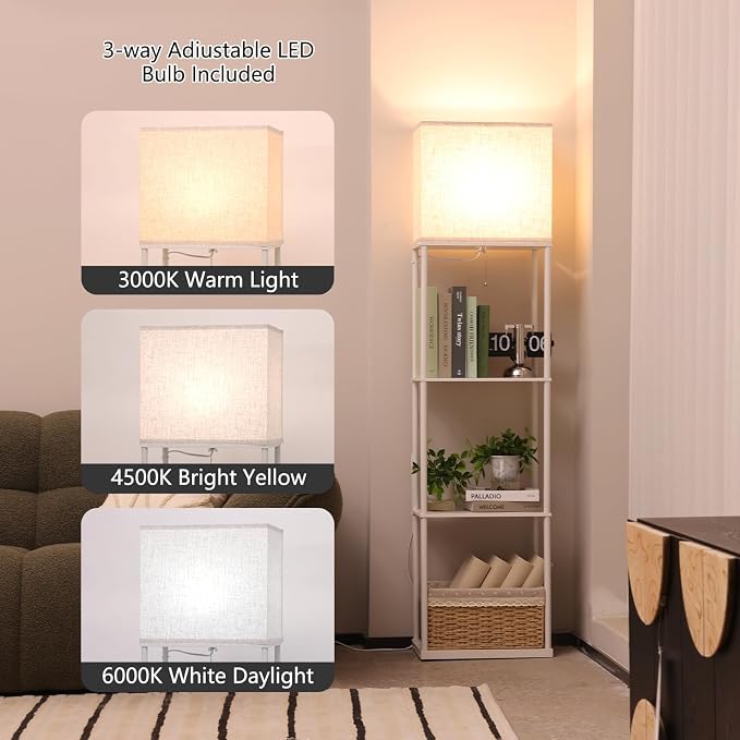 Gupuzm Floor Lamp with Shelves, Large Size Rectangle Standing Lamp with 3 Color Temperature Bulb, Corner Display Bookshelf Lamp for Living Room, Bedroom and Office（White-9W） - Image 2