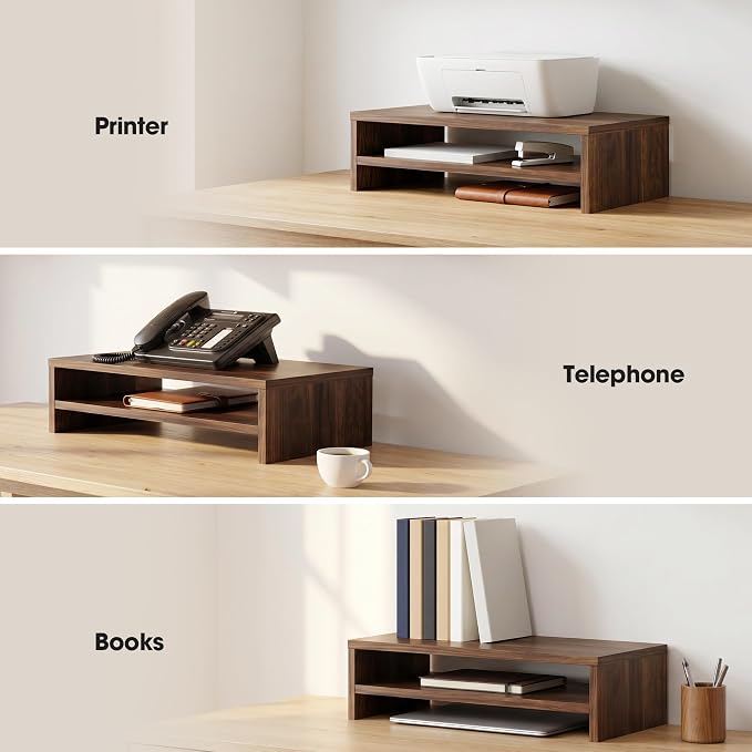FITUEYES Monitor Stand - 2 Tier Computer Monitor Riser with 21.3 Inch Shelf, Wood Desktop Stand for Laptop Computer Screen, Desk Organization, Office Supplies - Image 4