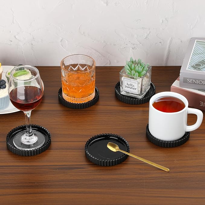 Glass Black Coaster Set of 5- Coasters for Glass Table Black Coasters Modern Round Cup Mats Coffee Table Decor for Kitchen, Bar, Dining Room, Living Room, Office - Image 2