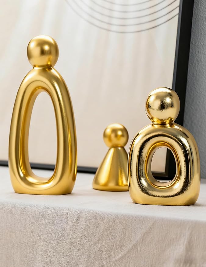 Abstract Family of 3 Figurines Modern Sculptures - Minimalist Home Decor for TV Stand, Bookshelf, Living Room | Decorative Accents and Gift Ideas as Knick Knacks for Shelves (GLOD) by Joogour