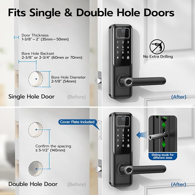 WiFi Video Smart Door Lock with Camera & Doorbell, Keyless Entry Fingerprint Lock with Handle for Front Door, Nyboer Keypad Electronic Digital with Rechargeable Lithium Battery, Easy Installation - Image 8