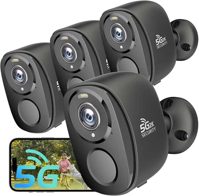 4Pack 5G/2.4G WiFi Security Cameras, 2K Security Cameras Wireless Outdoor Battery Powered with AI Motion Detection Siren Alarm, Color Night Vision, 2-Way Talk, IP65 Waterproof, Works w/Alexa, Cloud/SD by richcho