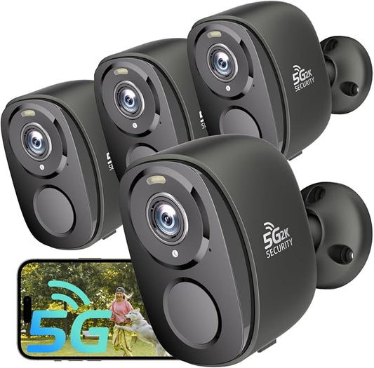 4Pack 5G/2.4G WiFi Security Cameras, 2K Security Cameras Wireless Outdoor Battery Powered with AI Motion Detection Siren Alarm, Color Night Vision, 2-Way Talk, IP65 Waterproof, Works w/Alexa, Cloud/SD by richcho