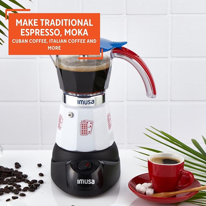Imusa Special Edition Electric Cuba/Domino themed Espresso Maker, 3 or 6 Cups, White, Red, Blue | Brews 3 or 6 Cups, Ideal for Entertaining and Office - Image 7