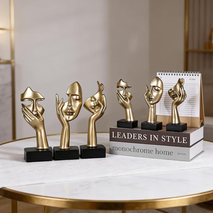 3 Pcs Thinker Large Statue Set - Black Glod Art Abstract Home Accent Figurines for Living Room, Bedroom, Shelves, Office Desktop, Coffee Table Decor, Gift for Women (3 Pcs Black Glod, 9") - Image 9