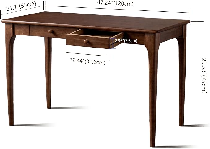 47" Walnut Solid Wood Desk with Drawers,Mid Century Modern Natural Real Wood Writing Desk,Home Bedroom Small Spaces Computer Office Workstation Desks - Image 2