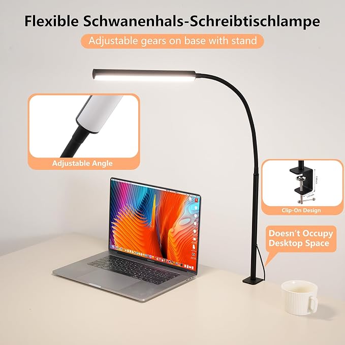 LED Desk Lamp for Office Home, Adjustable Flexible Eye-Caring Desk Light with,5 Modes 10 Brightness Adjustment, USB Adapter Desk Lamp with Clamp-MINI-B - Image 5