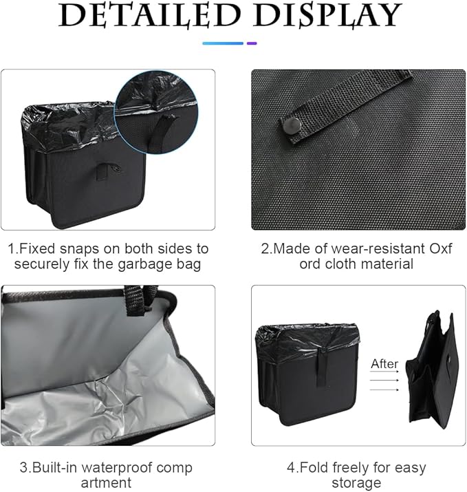 Fekey&JF Foldable Car Trash Can, Hanging Waterproof Leakproof Trash Can Storage Bag for Car with Large Capacity, Car Interior Accessories (Small) - Image 3