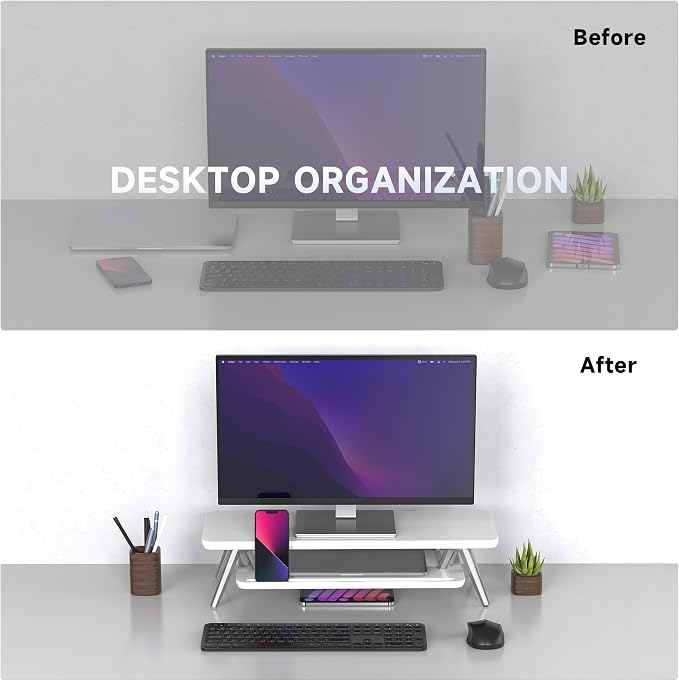 Fenge Monitor Stand, Monitor Stands Riser for Desk, 23.6 Inch Wood Desk Shelf with Storage Organizer and Cable Management for Office Desk Accessories - Image 6