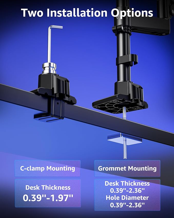 MOUNTUP Dual Monitor Stand Fits 49 45 42 40 39 34 32 Inch Screens, Heavy Duty Dual Monitor Arm Holds 7.7-44 lbs, Vertical Stacked Monitors Mount, Full Motion, Height Adjustable, VESA Mount - Image 7