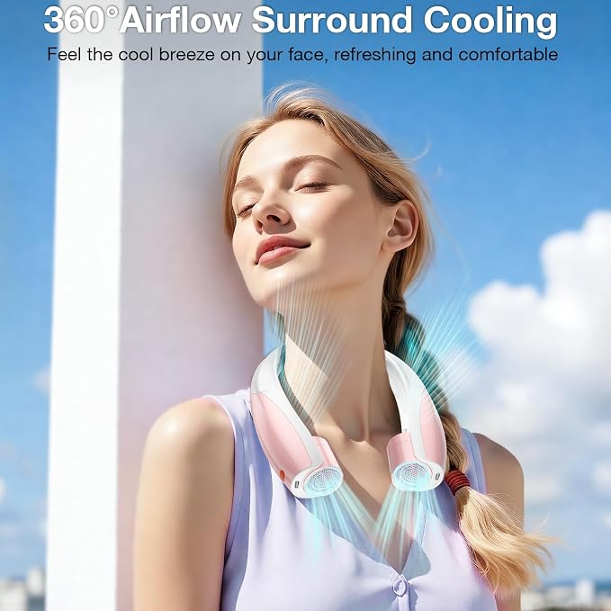 Portable Neck Fan, 6 Speeds Rechargeable Personal Fan with AI Chips, Hands-Free 360° Faster Cooling Wearable Fan, Ultra Quiet for Home, Office, Travel, Indoor, Outdoor - Pink - Image 2