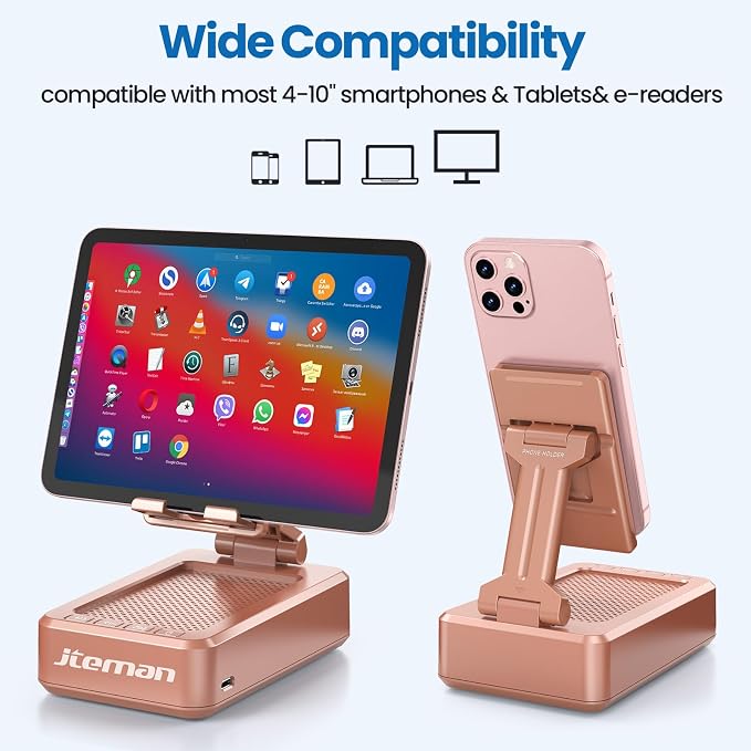 JTEMAN Cell Phone Stand with Bluetooth Speaker,Brithday Gifts for Men Women,Phone Speaker Amplifier,Kitchen Gadgets for Men,Phone Holder for Desk - Rose Gold - Image 4