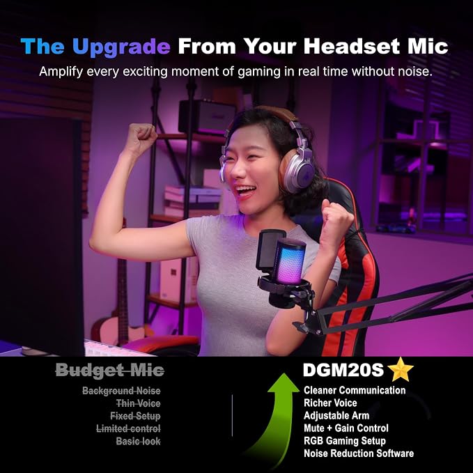 MAONO DGM20S Gaming Microphone for PC with Clear Voice & Noise Reduction | RGB Lighting, Tap-to-mute, Gain Control, Headphone Monitoring and Boom Arm for Discord Gaming, Streaming, Content Creation - Image 4
