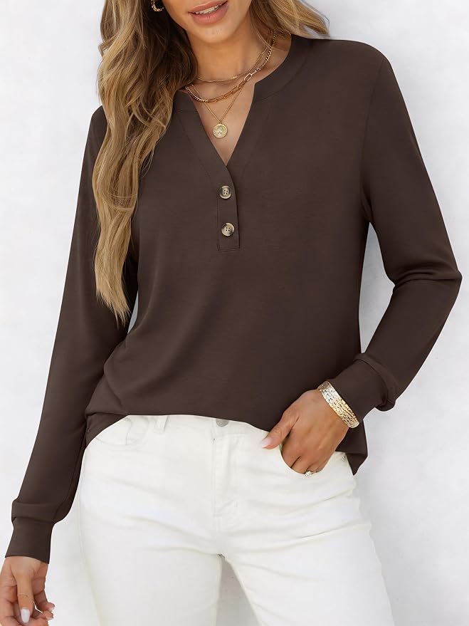 ANRABESS Women's Long Sleeve Shirts 2026 Spring Fashion Dressy Casual Tops Trendy Henley Blouses Cute Work Outfits Clothes - Image 2