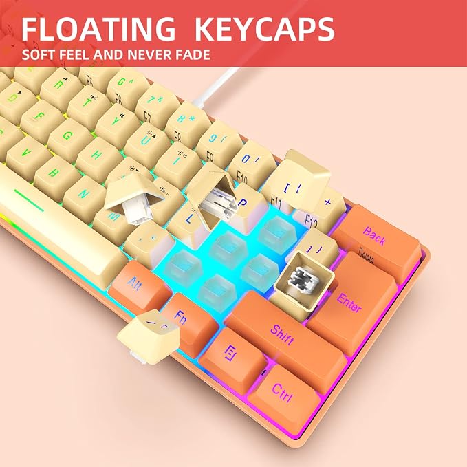 Snpurdiri 60% Wired Gaming Keyboard, RGB Backlit Ultra-Compact Mini Keyboard, Waterproof Mini Compact 61 Keys Keyboard for PC/Mac Gamer, Typist, Travel (Orange and Cream) | Backlit Ultra-Compact Mini Gaming Keyboard for PC/Mac Gamer, Typist, Travel - Image 5