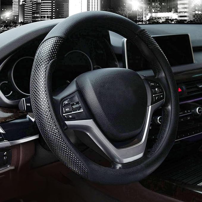 Valleycomfy Steering Wheel Cover with Microfiber Leather for Car Truck SUV 15 inch (Black) by Valleycomfy