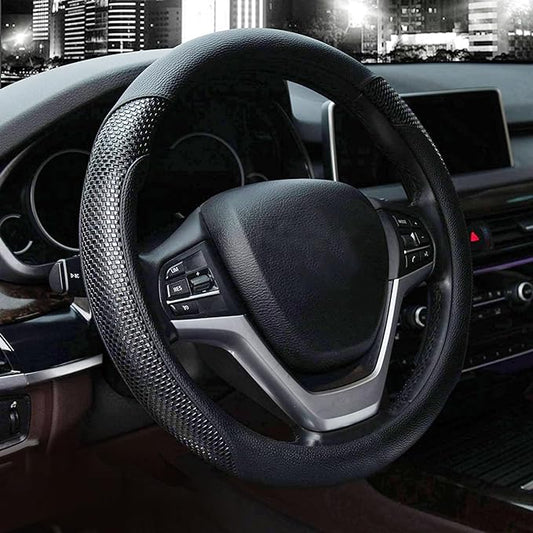Valleycomfy Steering Wheel Cover with Microfiber Leather for Car Truck SUV 15 inch (Black) by Valleycomfy