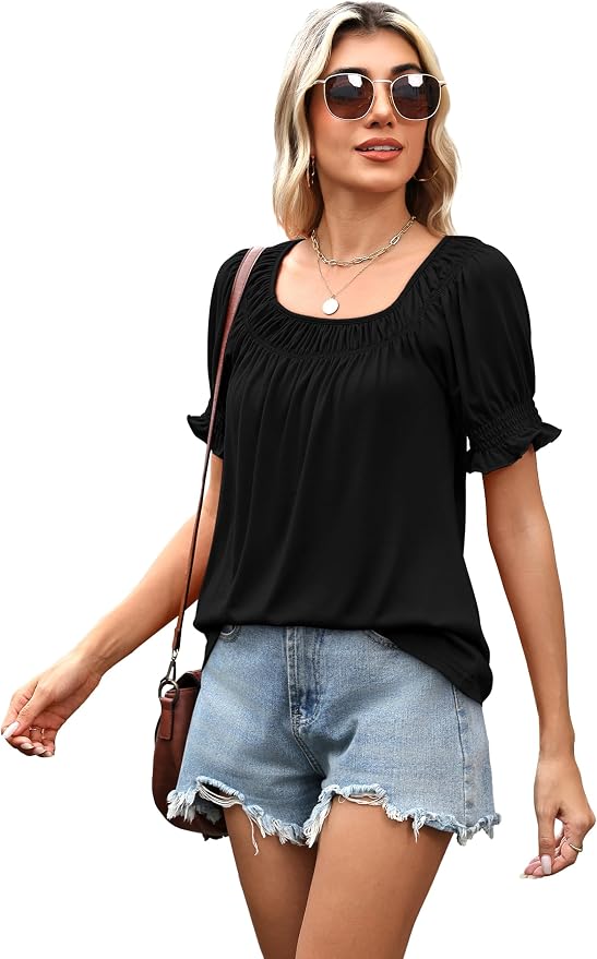 WIHOLL Womens Short Sleeve Square Neck Summer Tops Dressy Casual Blouses Trendy Clothes 2026 - Image 4
