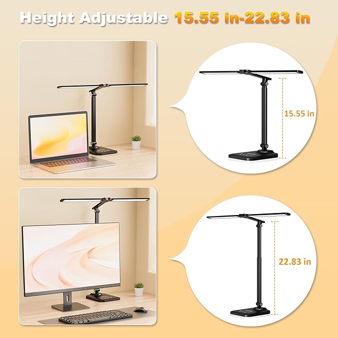 CHARYJOD LED Desk Lamp for Office Home, Height Adjustable Architect Desk Light with USB Adapter, Stepless Dimming Desk Lamp Light for Reading, Study, Workbench - Image 6