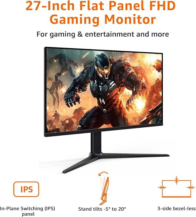 Amazon Basics 27 inch Gaming Monitor, FHD 1080P, 165Hz, VESA Compatible, Adaptive sync, 1ms Response, Black - Image 2