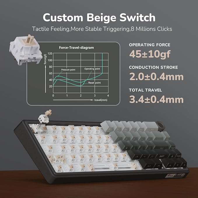 RK ROYAL KLUDGE R65 Wired Gaming Keyboard with Volume Knob, 60% Percent RGB Backlit Mechanical Keyboard, Side Printed PBT Keycaps, QMK/VIA, 66 Keys Hot Swappable Beige Switch, Gradient Black - Image 7