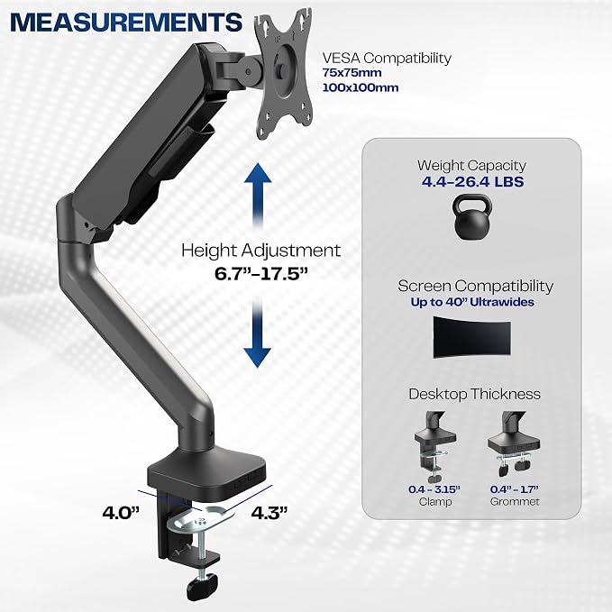 VIVO Heavy Duty Ultrawide Monitor Tension Arm for up to 40 inch Screens, Holds 26.4 lbs, Premium Desk Mount Stand, Black, STAND-V100O - Image 5