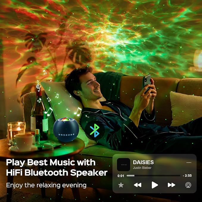 One Fire 360 Game Lights Galaxy Projector Gaming Accessories Gaming Room Decor Green Star Bluetooth Speaker+15 White Noise Man Cave Accessories Cool Gifts for Men Birthday Gift Cool Stuff for Teen Boy - Image 3