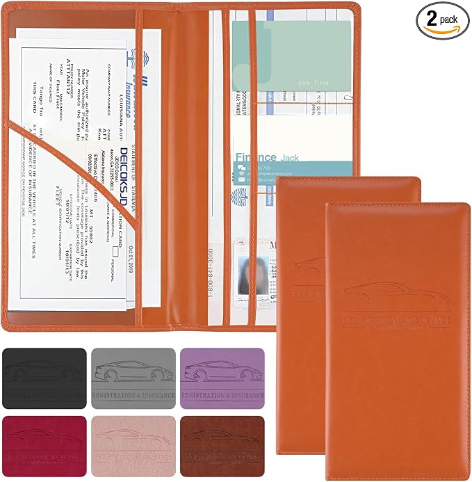 JUSTTOP 2Pack Car Registration and Insurance Holder,Car Document Holder for Cards License with Magnetic Shut,Vehicle Glove Box Car Organizer for Documents, Cards, License(Orange) by JUSTTOP