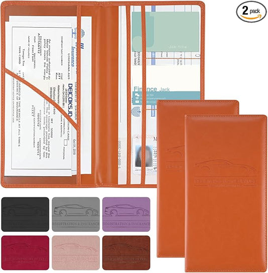 JUSTTOP 2Pack Car Registration and Insurance Holder,Car Document Holder for Cards License with Magnetic Shut,Vehicle Glove Box Car Organizer for Documents, Cards, License(Orange) by JUSTTOP