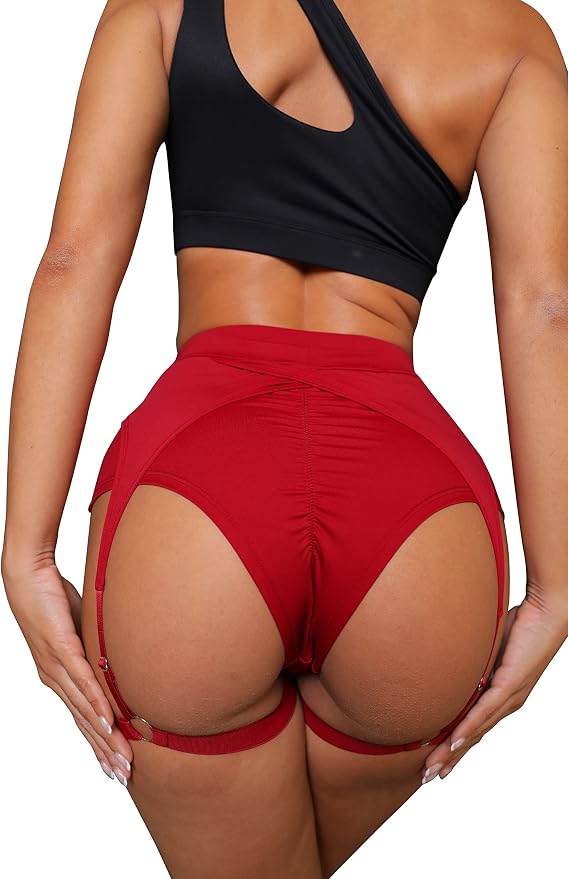 BZB Women's Booty Shorts with Garters High Waisted Biker Hot Pants Gym Cheeky Garter Running Shorts - Image 2