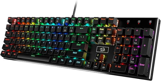 Redragon K556 Wired RGB Mechanical Gaming Keyboard, 104-Key Aluminum Board | Rock-Solid Metal Build, 20 Backlits Immersive ESports Vibe, Hot-swap Comfortable Tactile Brown Switch for Long-Time Typing by REDRAGON