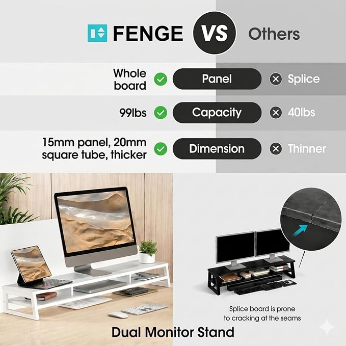 Fenge Dual Monitor Stand for Desk, 42.5in Large Monitor Riser for 2 Monitors, 2 Tier Computer Office Desk Top Shelf, Desktop Storage Stand for Laptop, PC, Computer, Printer - Image 5