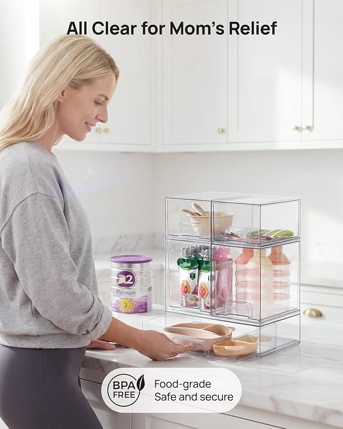 Vtopmart Stackable Storage Drawers Set of 7, Clear Plastic Organizer Bins for Baby Bottle, Beauty Supplies Storage, Ideal for Kichen Countertop, Vanity, Bathroom, Cabinet, Pantry Organization - Image 5